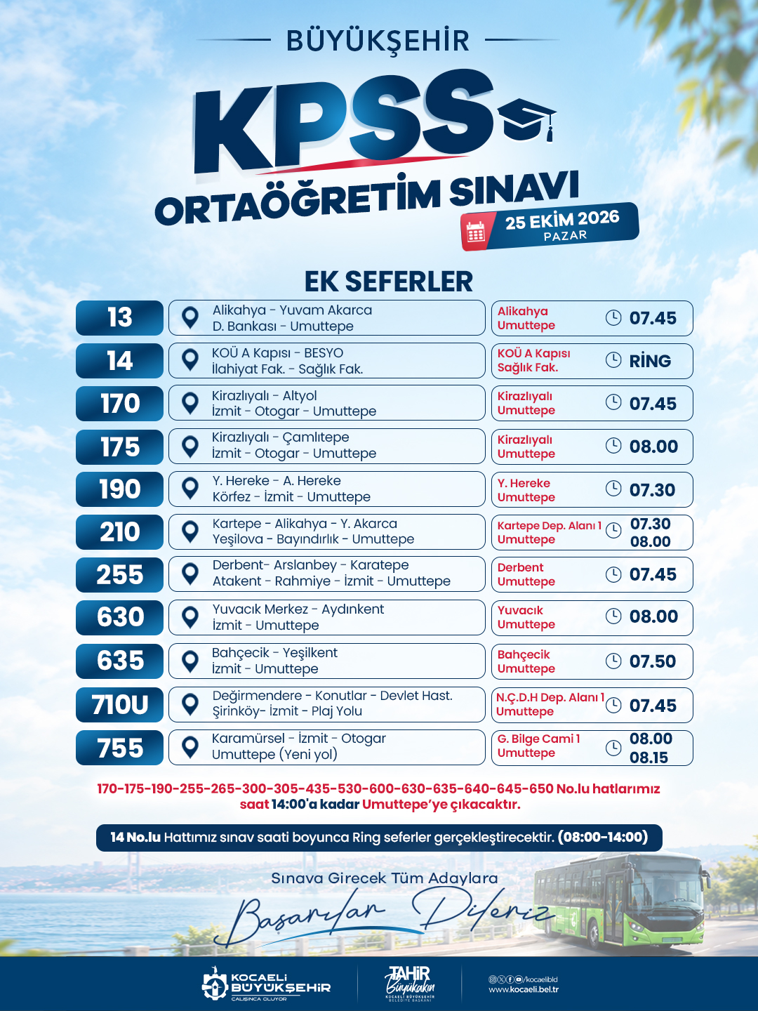 Büyükşehir’den KPSS için özel ulaşım planlaması