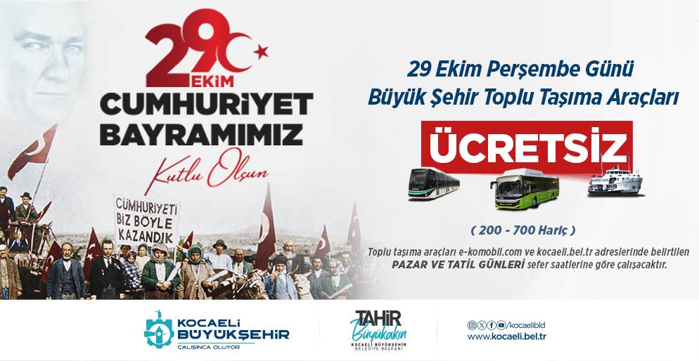 Kocaeli’de 29 Ekim’de toplu ulaşım ücretsiz (2)
